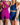 Four women wearing colorful athletic outfits on a plain background