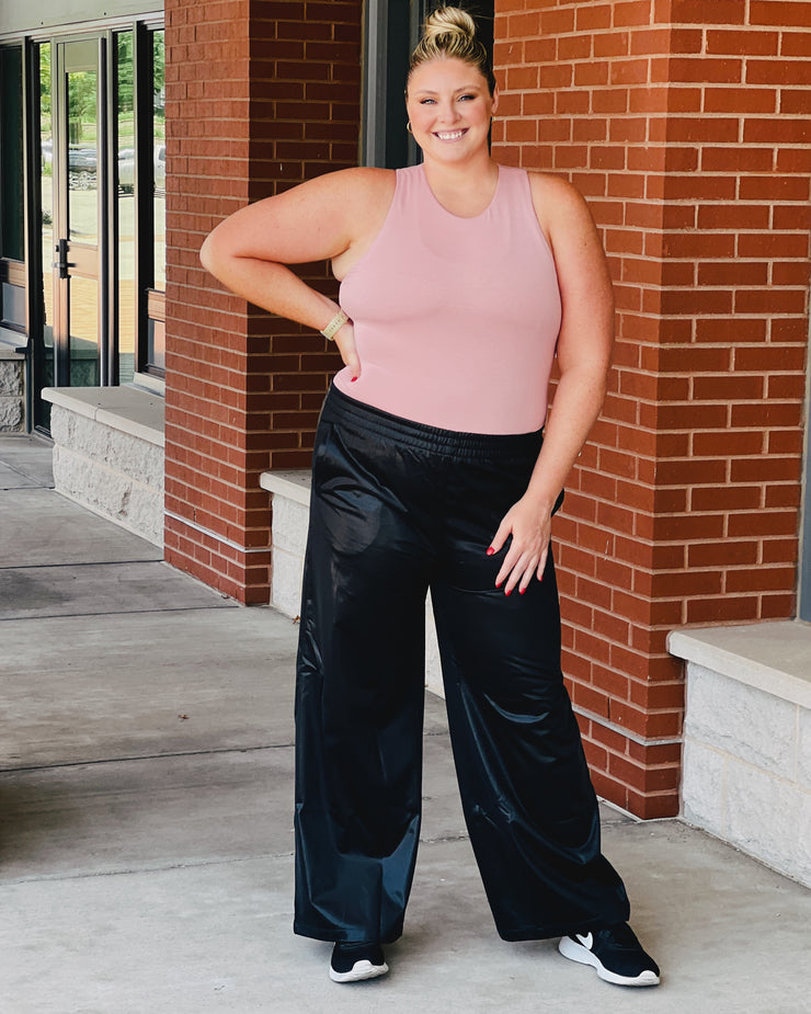 CURVY Glossy Leather Look Wide Leg Flare Pants