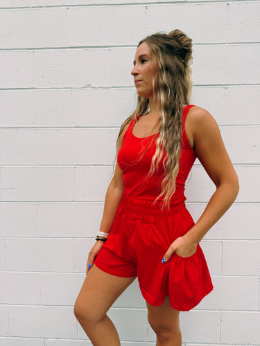 Ruby Red Flounce & Flow Romper