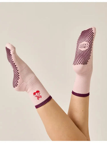 Cherry Bow Embroidered Crew Grip Sock