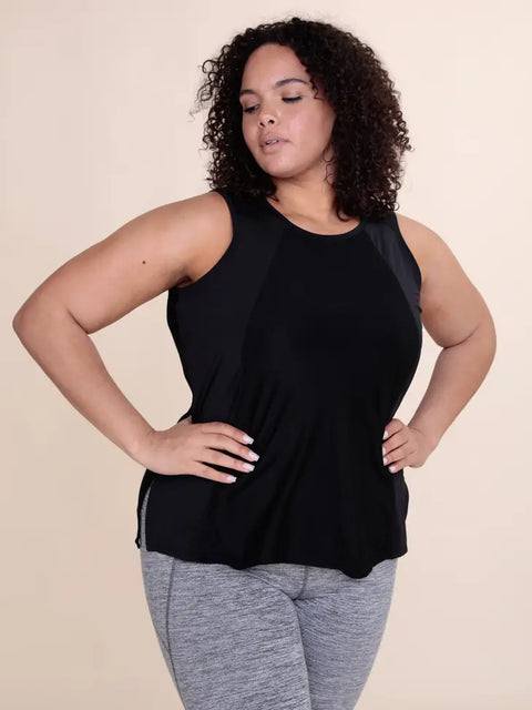 Curvy Contrast Mesh Tank Top with Slits