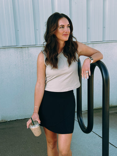 Toasted Taupe Sleeveless Round Neck Ribbed Top