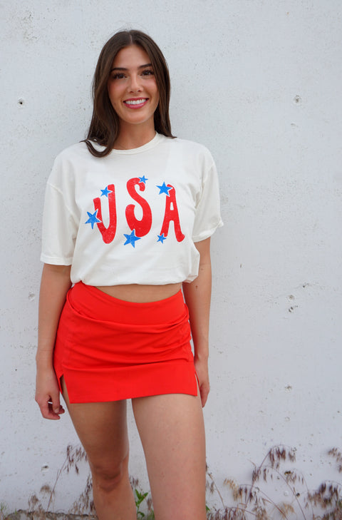 Cream USA Mineral Washed Graphic Top