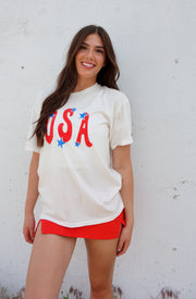 Cream USA Mineral Washed Graphic Top