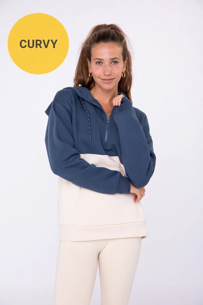 Midnight Navy 2-Tone Color Blocked Hoodie with Pocket
